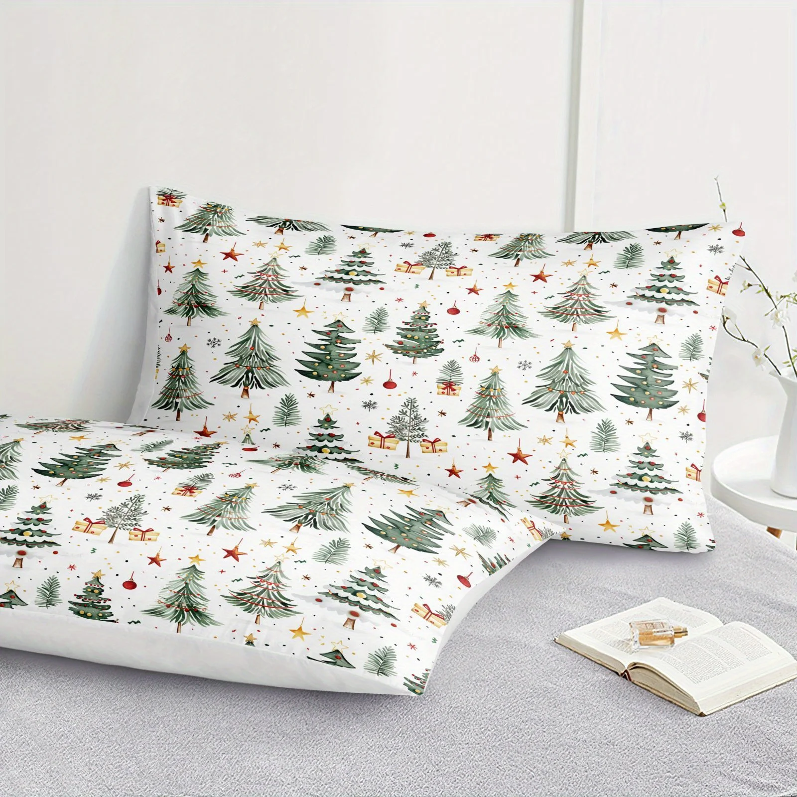 3pcs 85G July Chemical Fiber Polyester Christmas Tree Flashing Digital Bed Sheet Set, Soft, Comfortable, Bed, Eight Sizes