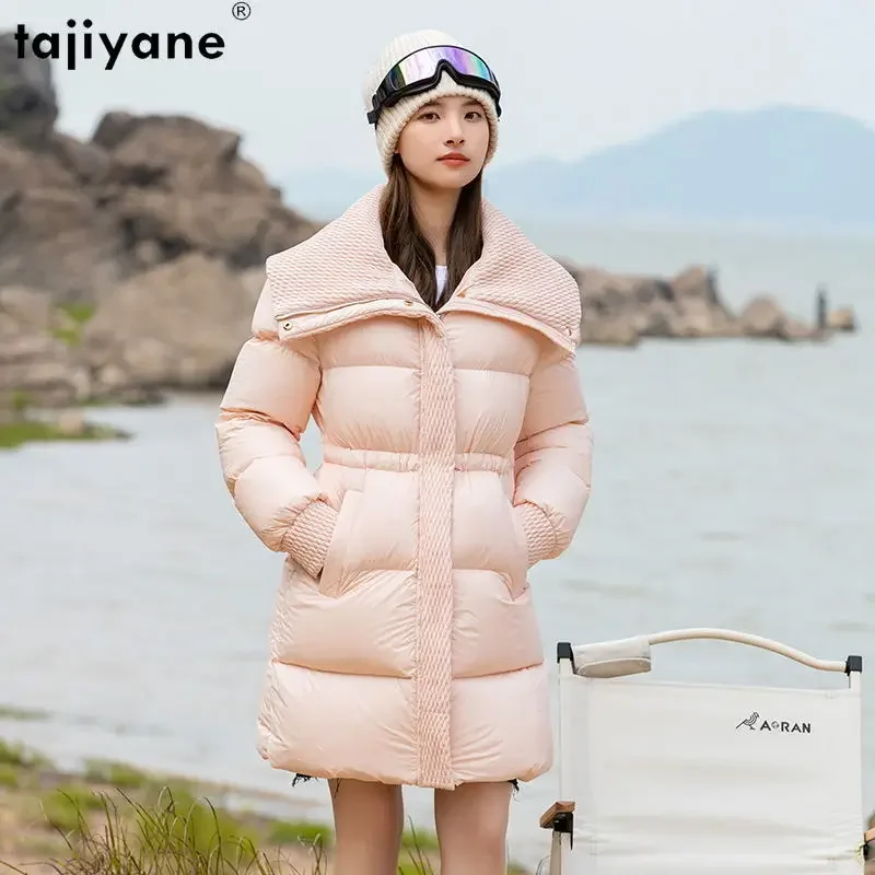 Tajiyane Winter Down Jackets for Women 2023 Warm 95% White Duck Down Coats Navy Collar Medium Parkas Drawstring At Waist casaco