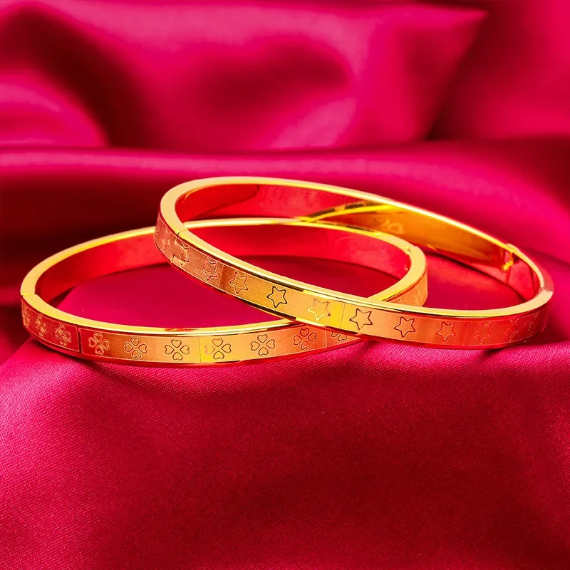 NovaGlod 24K gold five-pointed star clasp bracelet | AU999 full gold, three-dimensional five-pointed star surrounds the bracelet