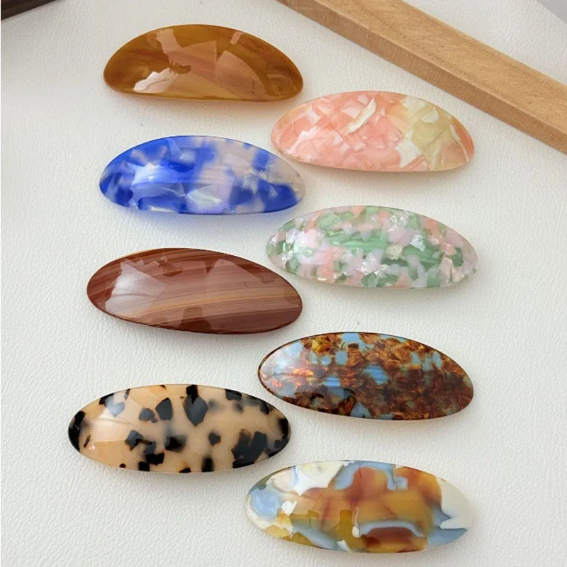 New Design Simple Retro Acetate Oval Ponytail Hair Clip Personalized Bangs Clip Spring Clip Edge Clip Fascinator For Woman Girls