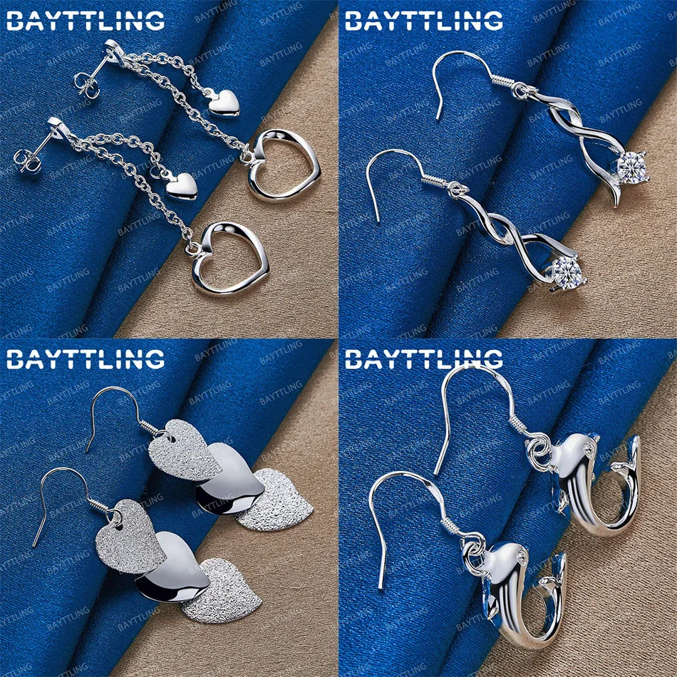 

Charm 925 Sterling Silver Beautiful Heart Shaped Zirconia Dangle Earrings Women Wedding Accessories Party Gift Jewelry