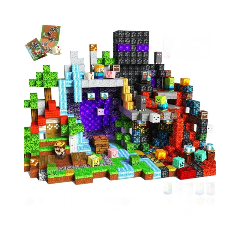 اللبنات المغناطيسية الألغام العالم مكعبات المغناطيس التراص مجموعة لصبي فتاة طفل سن 3 + DIY نموذج الأطفال الجذعية اللعب الحسية هدية