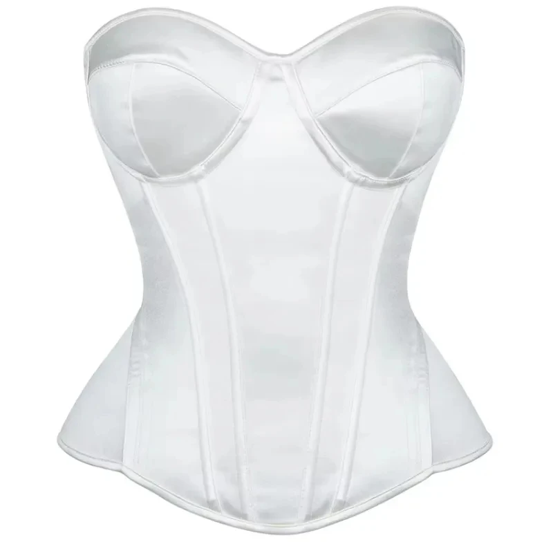 

White Corset Women Overbust Bustiers With Bra Lace Up Boned Bodices Waist Girdle Tummy Control Tight Tops