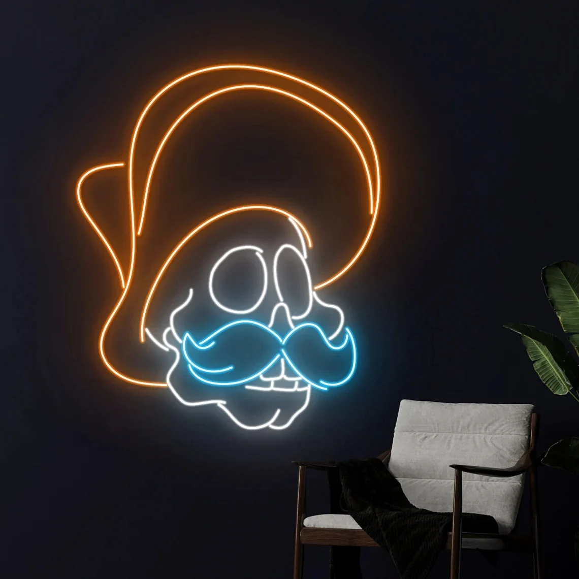 Skull Sombrero Hat Mustache Neon Sign Skull Neon Sign Skull Head Neon Sign Skull Room Wall Decor