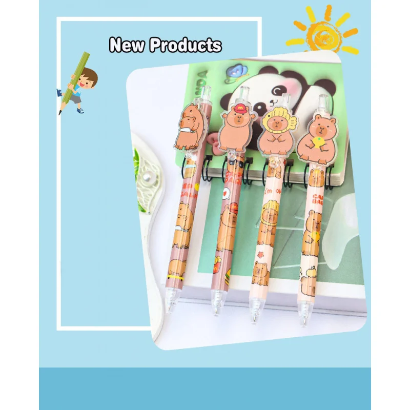 

2 шт., случайная милая капибара, выдвижная гелевая ручка, патч, маленький бобер, пресс, водная кисть, экзаменационная ручка, ручка для письма