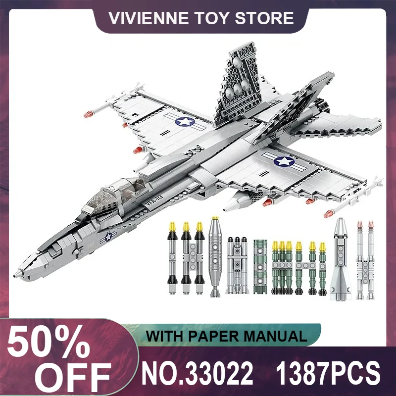 

Reobrix 33022 MOC F/A-18F F-18 Fighter USAF Army Air Force Metal Replica Plane Model Building Blocks Children Toys Birthday Gift