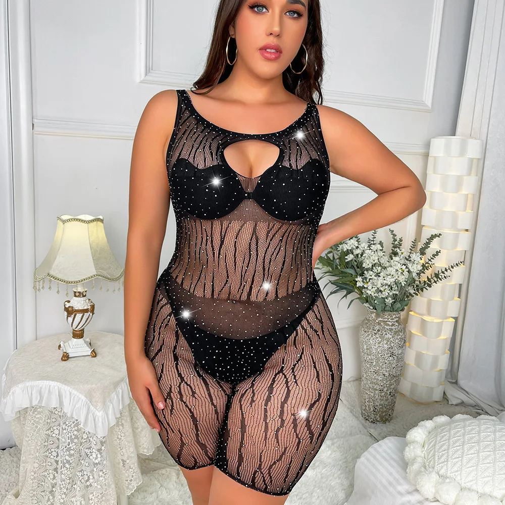 

Erotic Fishnet Bodysuit Lingerie Crystal Diamond See Through For Women Exotic Lingerie 2024 New Porno Lingerie Dancewear