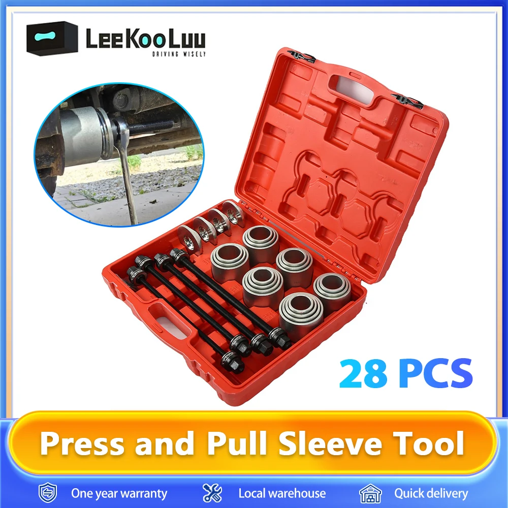 Leekooluu 28 pièces Kit d'outils de bagues et de bagues automobiles en acier Cr-V presse manchon de traction joints retrait Installation Kit d'outils à main