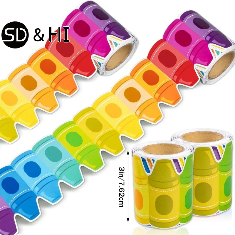 1Roll Self Adhesive Rainbow Pencil Edge Stickers Chalkboard Bulletin Board Border Paper 3inch Border Classroom Decors