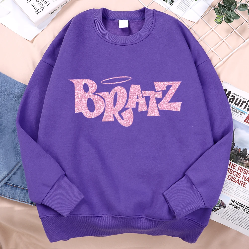 Pink Cartoon Letters Bratz Print Sweatshirts Mens Casual Fleece Clothes Creativity Warm Hoodie Autumn Loose Streetwear Pullover