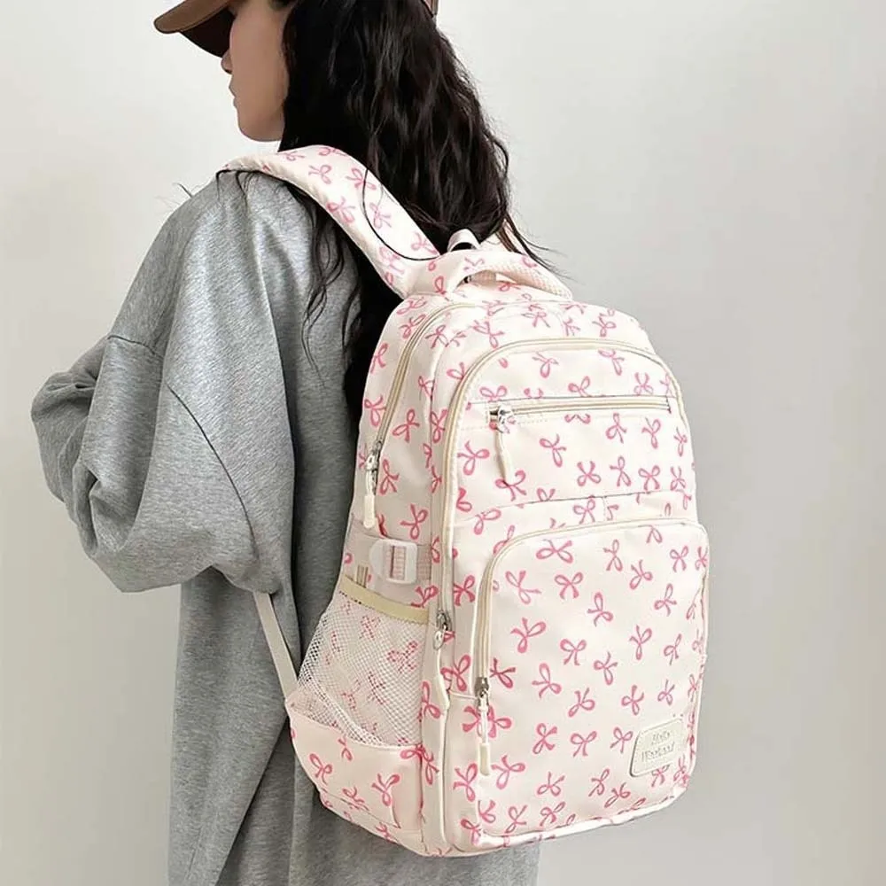 

Daypack Three-piece School Bag Set Casual Large Capacity Nylon Bow Backpack with Pen Bag Polyester Students School Bag Daily