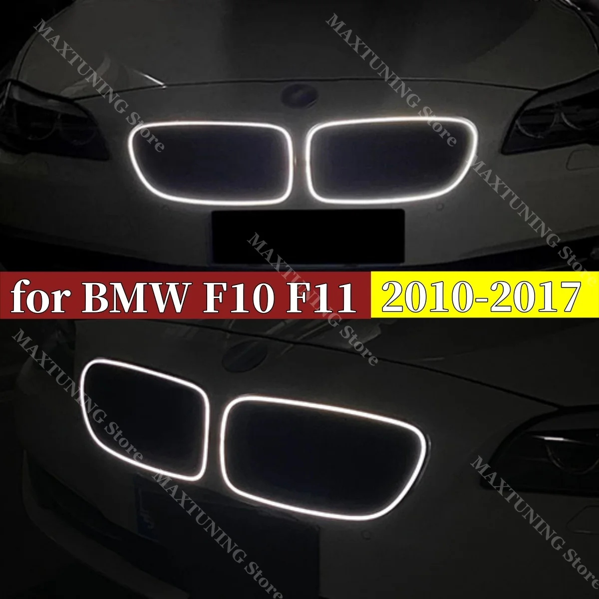 Grelha Dianteira Esportiva Brilhante para BMW Série 5 F10 F11 F18 2010-2017, Estilo Duplo com Efeito Luminoso, Cobertura de Tuning em ABS