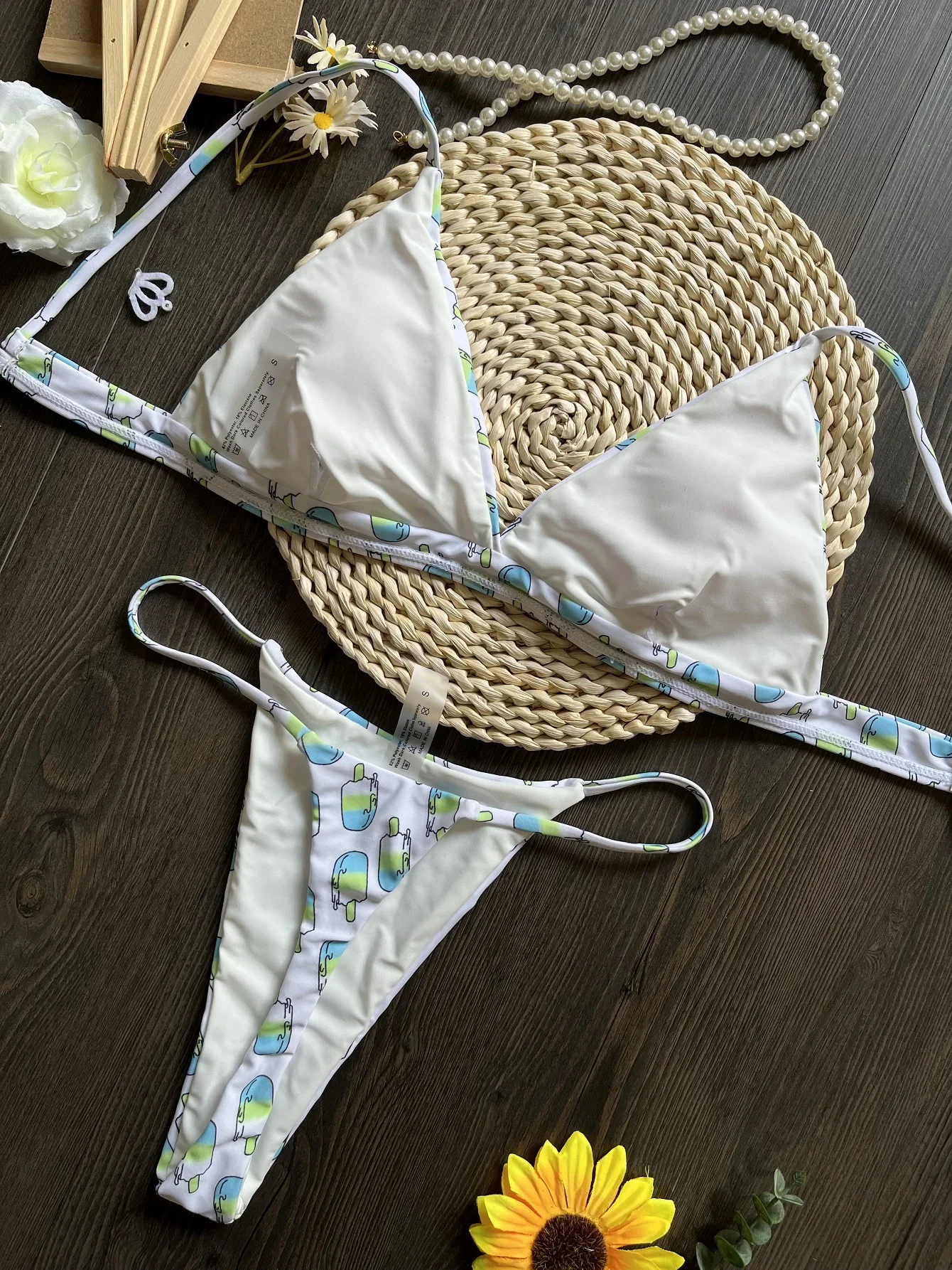 Sexy Triangle Chains Bikini Sets Micro Thongs Swimsuit Women Bathing Suit Biquini Bandage Beachwear Print Swimwear Thong Bikini