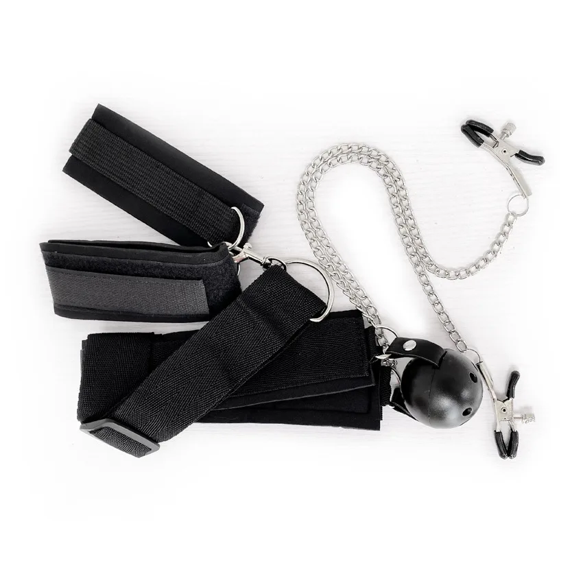 الإناث الحلمة المشبك BDSM تكبيل الفم الكمامة زوجين SM الرقيق اليد ضبط النفس الأصفاد عبودية والعتاد الفم الكرة الصدرية كليب 18 مجموعات الالعاب الجنس #3
