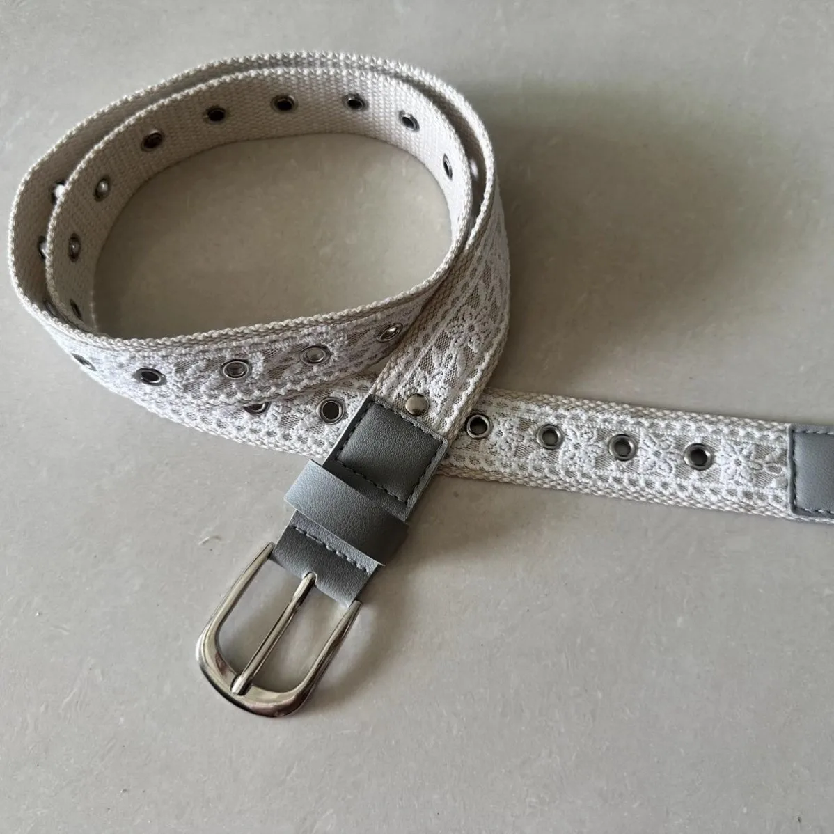 Korean Style Retro Lace Canvas Belt for Women Metal Pin Buckle Decorative Waistband Vintage Fashion Jeans Accessory 3.2cm Width