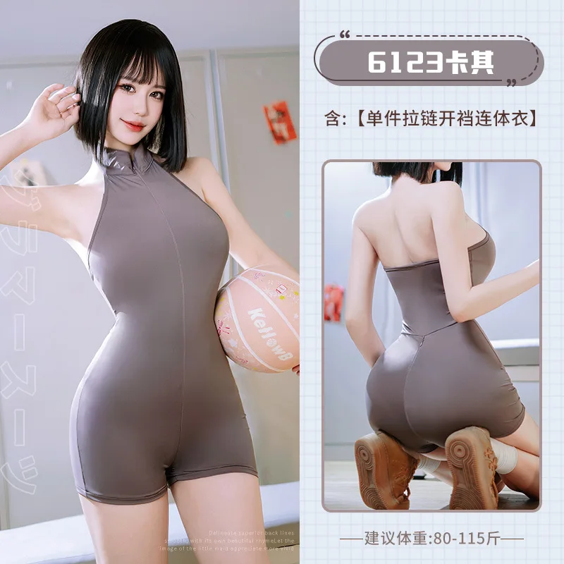 Sexy Football Girl Two-way Zipper Open Chest Crotch Design Coach Sports Style Bodysuit Waist Big Ass Butt Outfit Women Lingerie