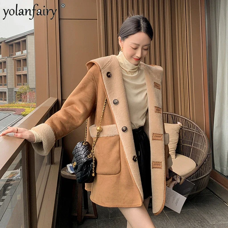 

Reversible Garme Pure Wool Jackets for Woman Composite Fur Hooded Fur Coat Women 2023 Winter New Clothes Manteau Femme Hiver FCY