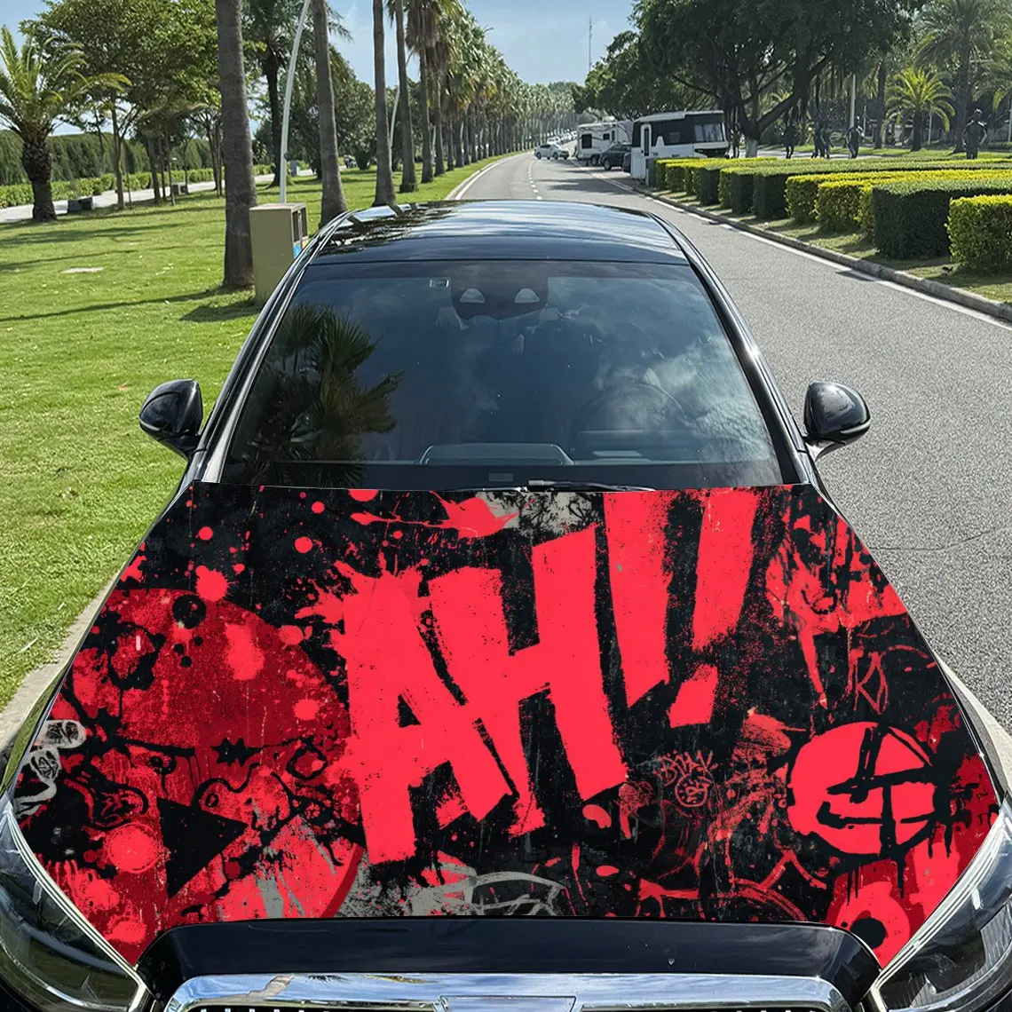 

Hip Hop Style Graffiti Patterns Car Hood Decal - Durable PVC Sticker With Bold And Realistic Design, Self-Adhesive For Car, Truc