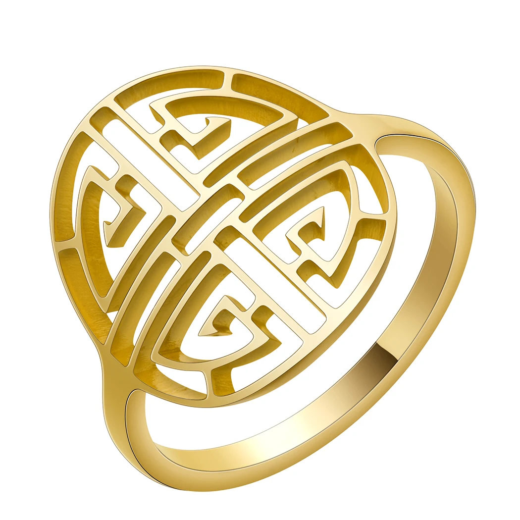 

Stainless Steel Lu Ring Chinese Symbol of Wealth Simple Charm Jewelry for Men and Women