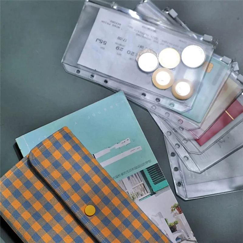

100 Piece 6 Holes Zipper Folders PVC Card Loose Leaf Bags Cash Envelopes For Budgeting Binder