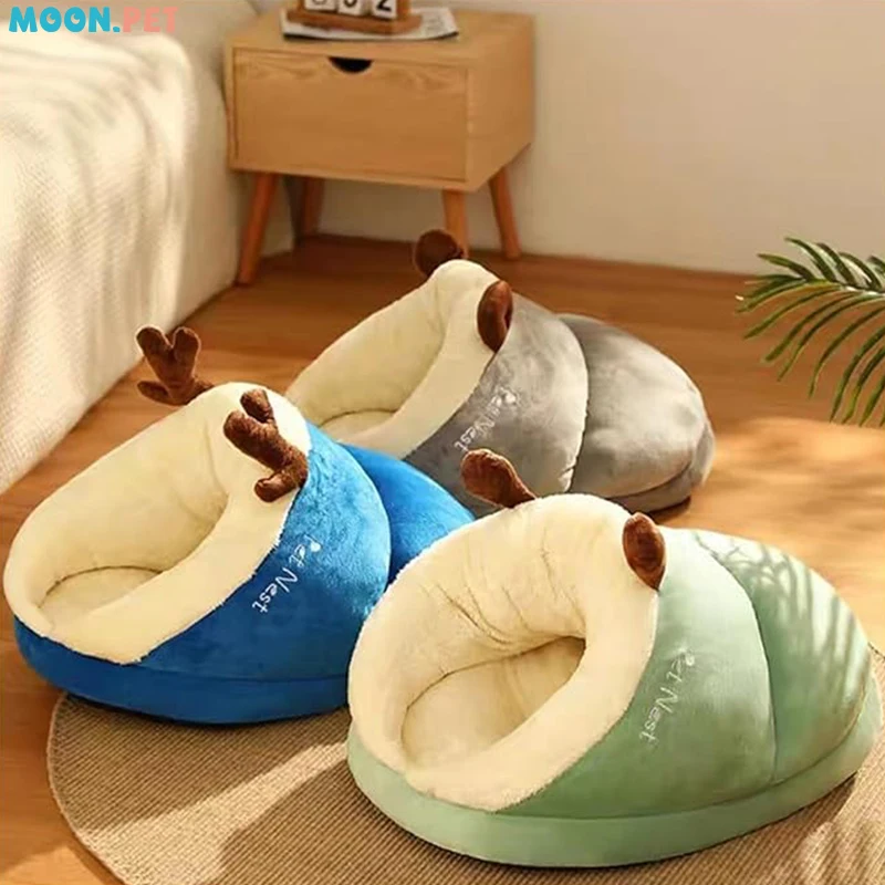 Pet Kennel Dog Cat House Semi-enclosed Winter Warm Thickened Slippers Cats Cushion Sleeping Bag Soft Washable Pet Supplies