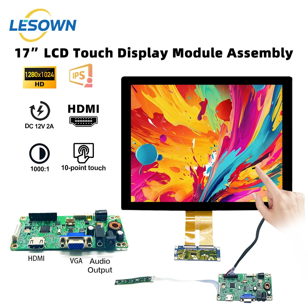 

LESOWN 17in IPS LCD Display Module 1280x1024 500cd/m2 1000:1 HDMI VGA Auxiliary Screen for PC Raspberry Pi Arduino DIY Projects