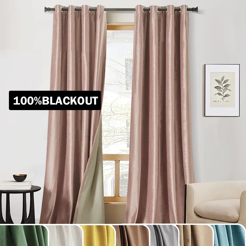 Luxurious Velvet 100% Blackout Curtains for Bedroom Window Solid Color Living Room Curtain Thermal Insulated Custom Size