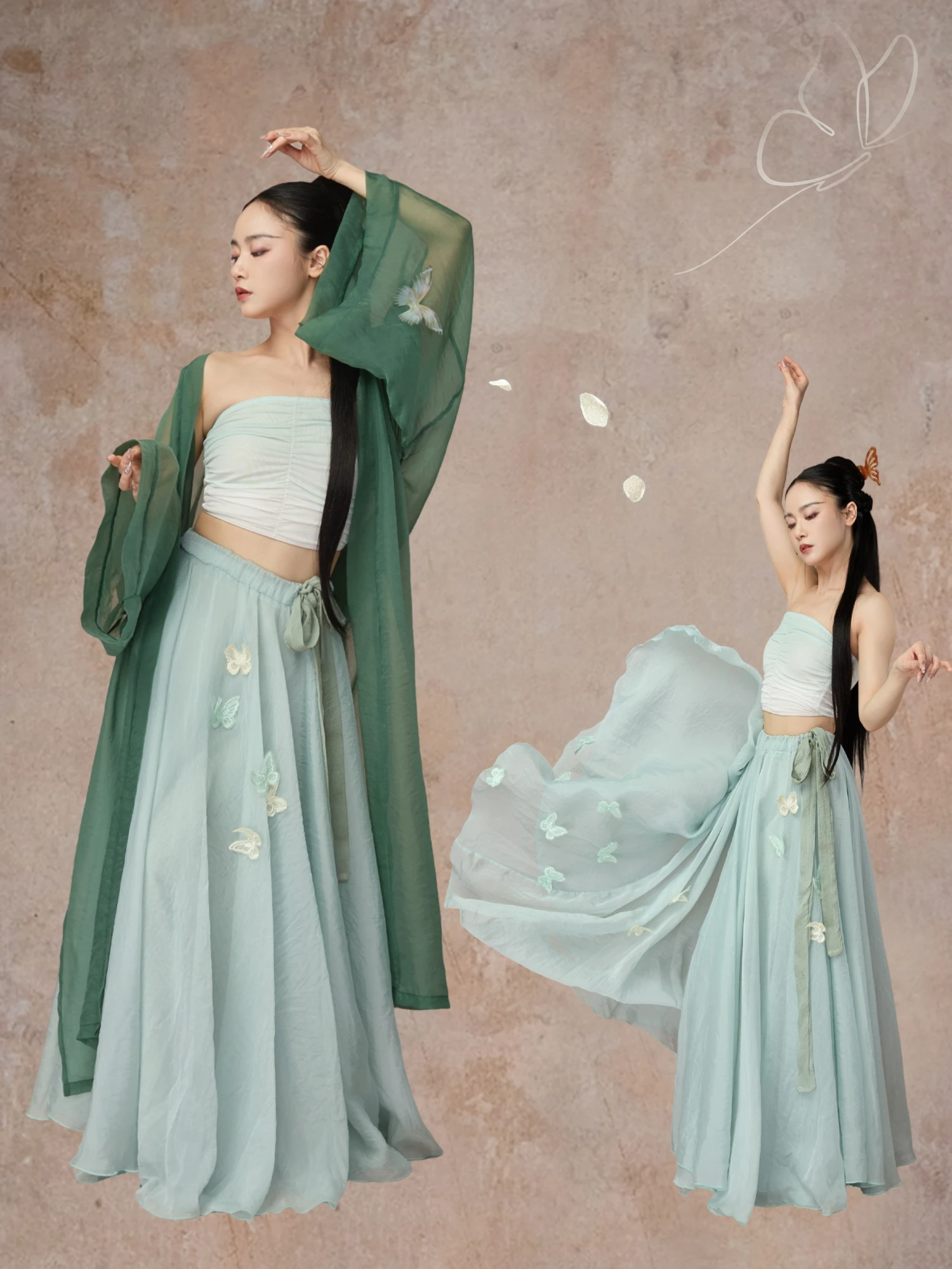 

Юбка Ele Jazz Sle Wings: Традиционный китайский танцевальный костюм, струящаяся классическая юбка для женщин