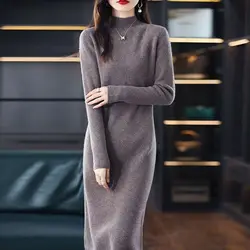 Female Dress White Crochet Grey Robe Evening Turtleneck Knit Long Clothing Women's Dresses Maxi Goth Cotton Xxl Harajuku Fashion