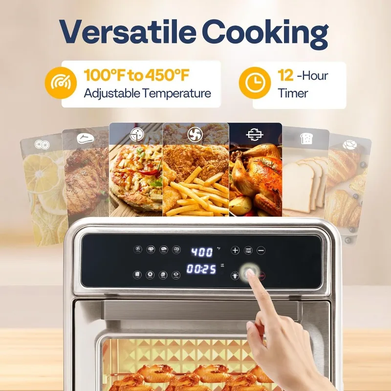 21 Qt Air Fryer Toaster Oven Combo,8-in-1 Convection Oven Countertop w/ Rotisserie and Dehydrator,Stainless Steel Air Fryer Oven