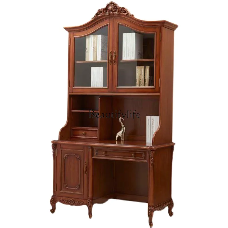 

American light luxury solid wood desk bedroom simple luxury writing desk with bookshelf