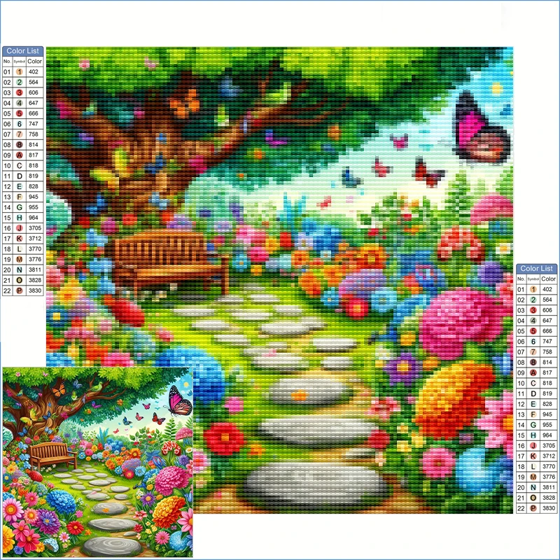

New Diamond Paintings 2025 Full Square Drill Garden Scene With Colorful Flowers And Tree Diamond Embroidery Stitch Productos