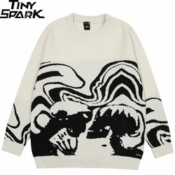 Men Streetwear Sweater Retro Painting Skull Graphic Hip Hop Knitted Sweater Vintage Pullover Casual Wool Sweater Hipster
