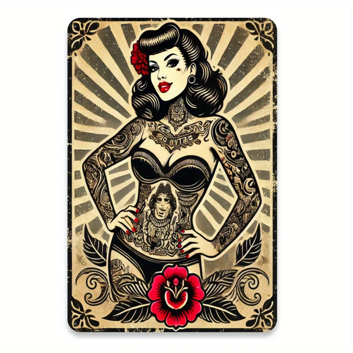 Vintage Tattooed Lady Iron Sign, Retro Metal Wall Art Decor for Home, Restaurant, Bar, Cafe, Garage - Fun Decorative es