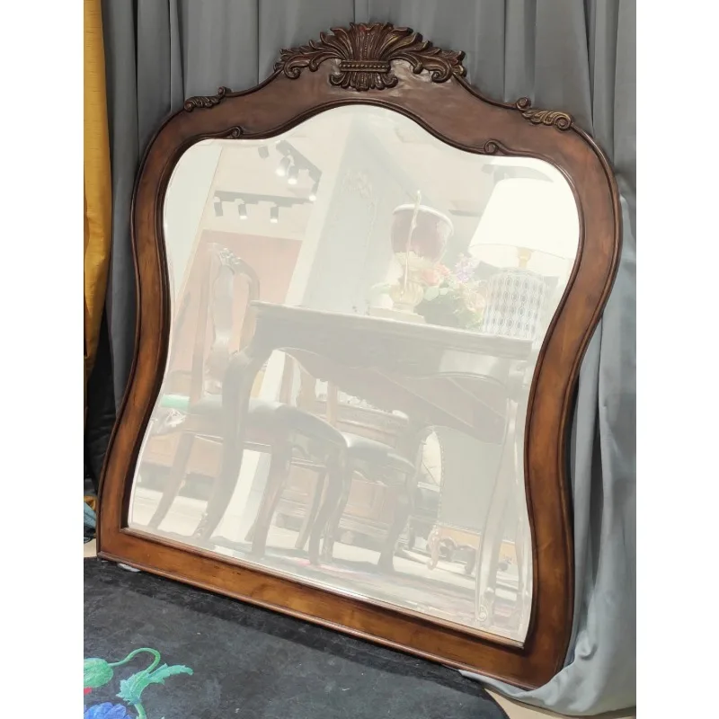 Solid wood carving flower mirror, retro dressing, bathroom mirror, living room European style