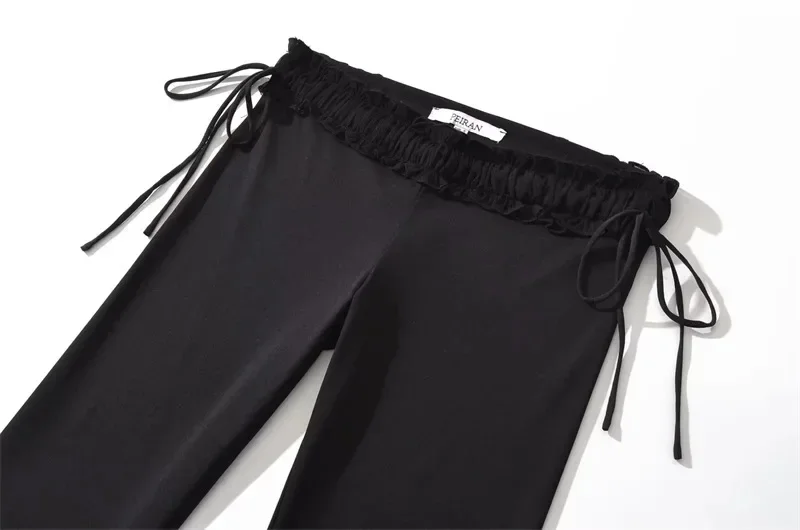 Pop taille basse cordon cloche bas pantalon femmes Sexy coupe ajustée élastique enveloppement autour de pantalons longs Ins Style décontracté mode