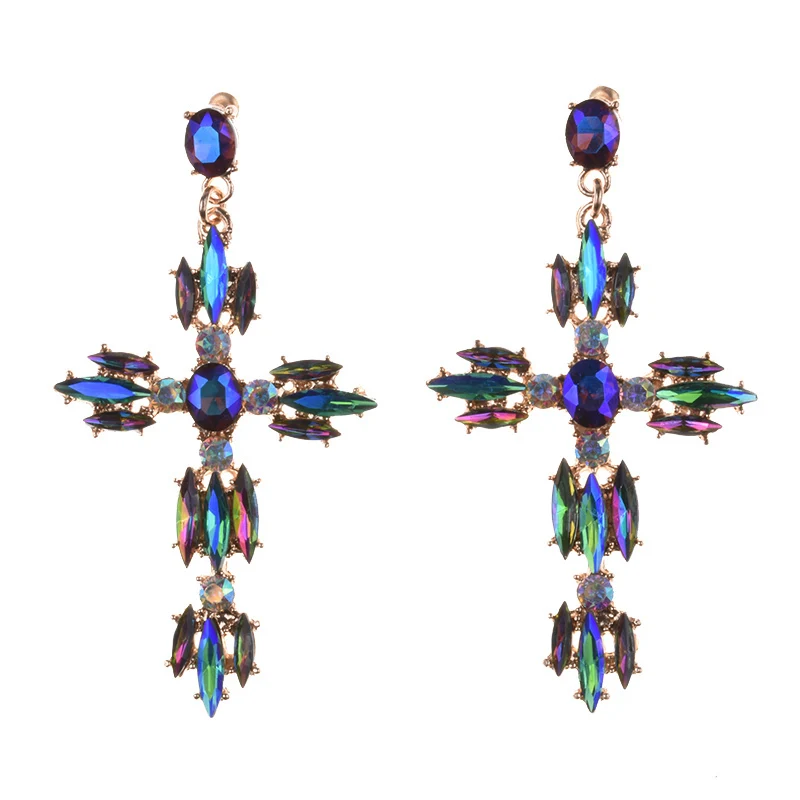 2026 New Fashion Indian Statement Big Cross Earrings Women Classic Vintage Baroque Crystal Rhinestones Earrings Jewelry Female