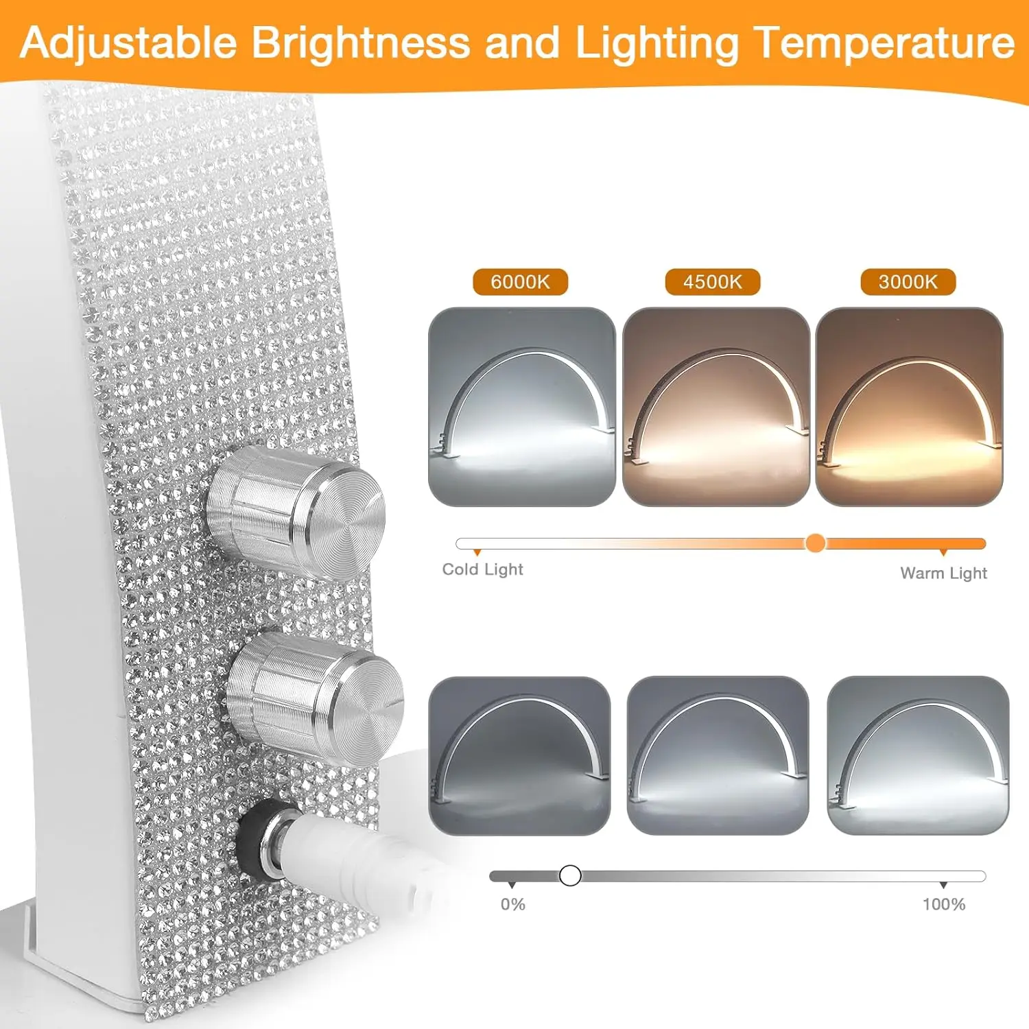 29in Half-Moon Nail Desk Lamp Perfect LED Manicure & Lash Light Table 3000-6000k White Rhinestone UV Light