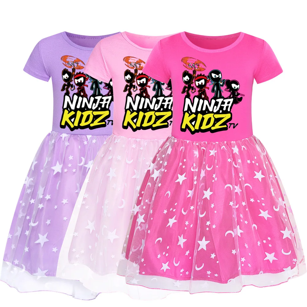 Summer Dress Girl Cotton Fashion Spring 3D INJA KIDZ Gaming Knee-Length Baby Girls Clothes Teenage Princess Costume