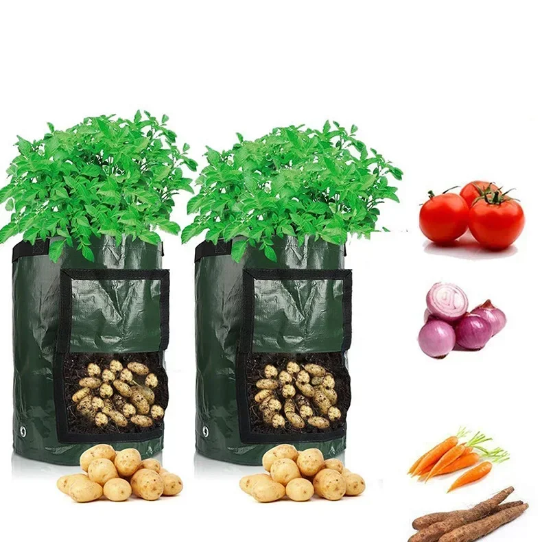 Bolsa para plantar patatas de jardín de 1 pieza, macetero de patatas con tapa abatible y asa, bolsa para plantar jardines vegetales (7/10 galones)