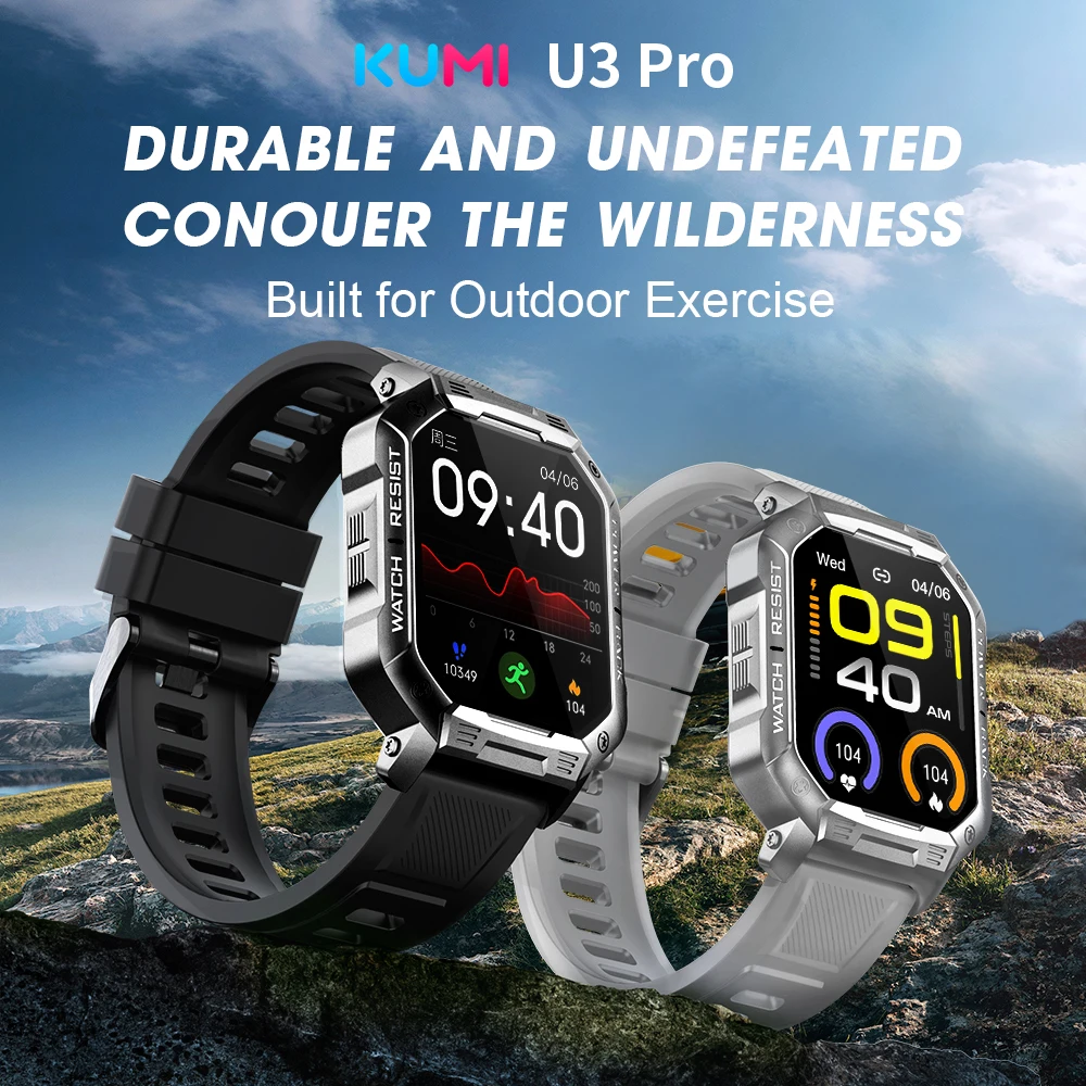 KUMI U3 Pro Smart Watch 1.83''  Smartwatch Bluetooth Call 100+ Sport Modle Heart Rate for Men Women Support IP68 Waterproof