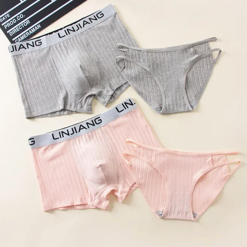 2Pcs Couple Underwear Set Men's Boxer Briefs Women's Lace Panties Sexy Cozy Cotton Lingerie Thread Trimmings Lovers Gift - Image 2