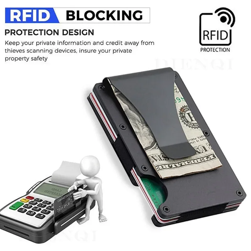 New Unisex Slim Anti-RFID Wallet - Metal Bifold RFID Blocking Card Holder with Money Clip, Perfect for Casual & Business Outfits