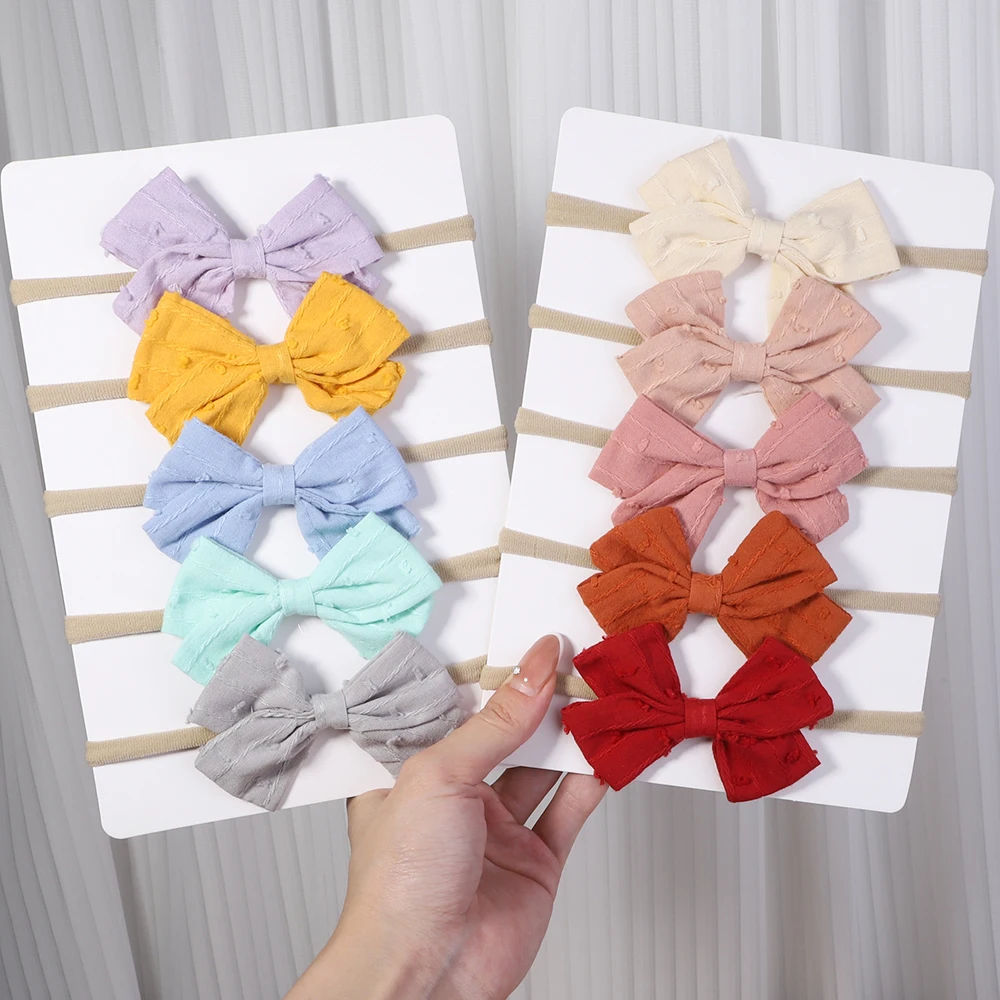 Diadema de lino y algodón para bebé niña – Lazos elásticos suaves - imagen 5