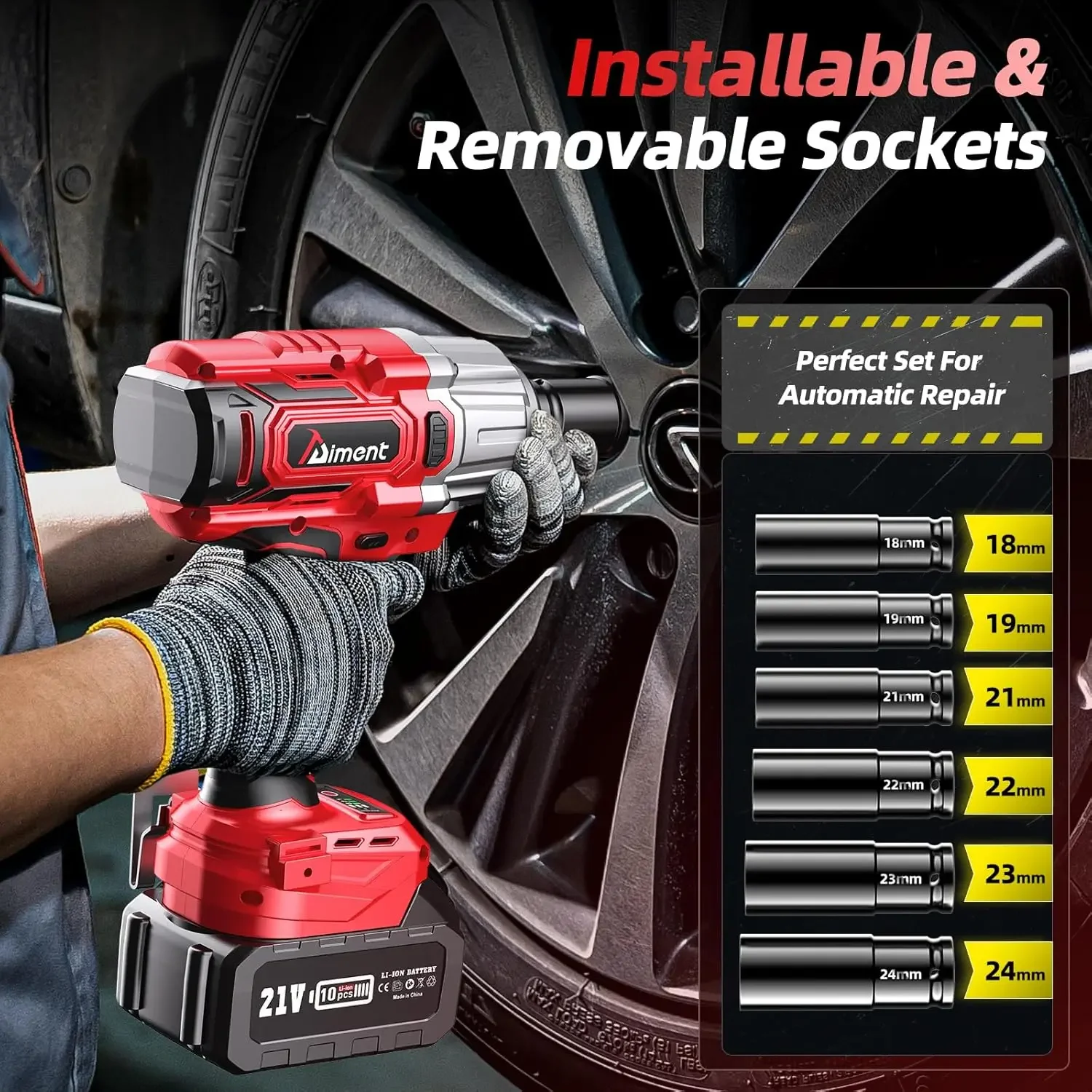 Аккумуляторный ударный гайковерт 590 футов фунтов/800 Нм, 1/2 дюйма, 3000 об/мин, бесщеточный ударный пистолет с литий-ионным аккумулятором 2*4,0 Ач, быстрое зарядное устройство