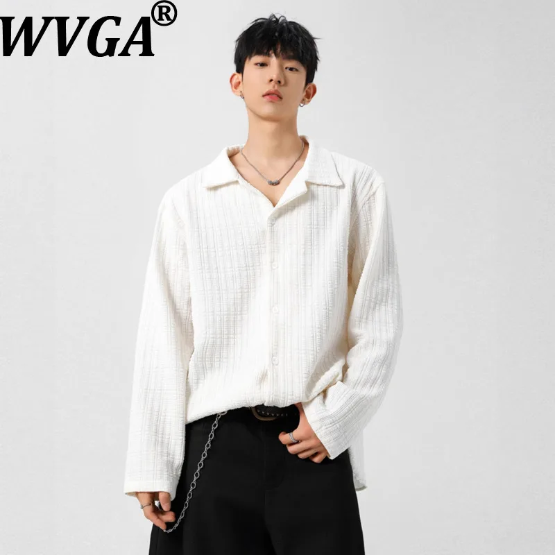 

WVGA Весенне-Осенняя новая мужская рубашка с кубинским воротником и длинным рукавом, нишевая шикарная повседневная жаккардовая конструкция, однотонный элитный топ W18043