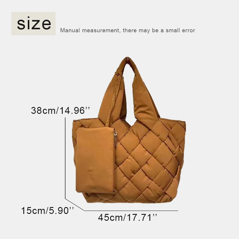 Korean Casual Puffer Tote Bags For Women Luxury Designer Handbags Purses 2023 New In Embroidery Rhombus Large Capacity Shoulder