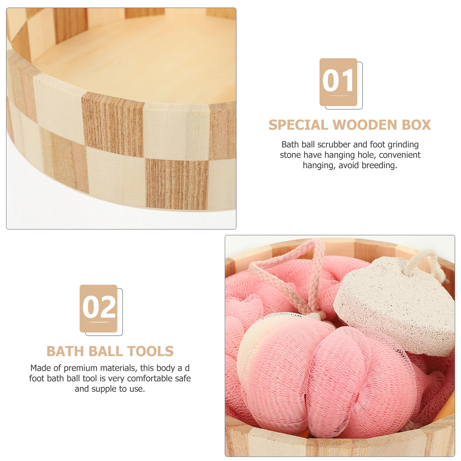 

1Set Bath Ball Tool Kit Premium Body and Foot Scrubber Set for Deep Cleaning Relaxation Gift with Hanging Holes Storage Box