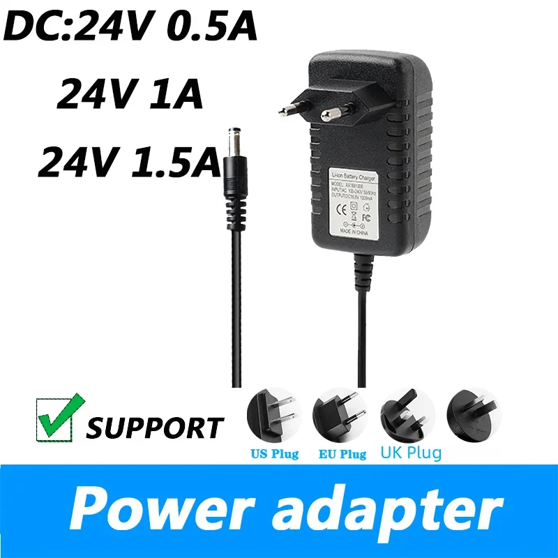 DC 24V 1500mA 24V 1A 24V 0.5A TV Charger 24V 1.5A Mobile DVD Power Adapter Power Cord 5.5*2.1MM UK Plug AU Plug