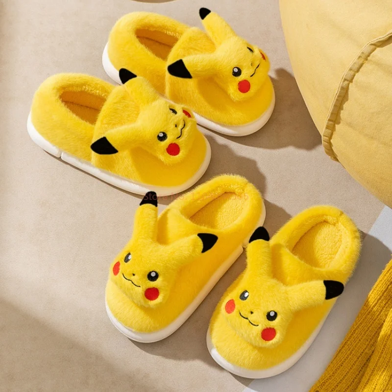 2025 Pokemon Pikachu Katoenen Slippers Mannen Vrouwen Herfst en Winter Thuis Indoor Kinderschoenen Leuke Antislip Warme katoenen Slippers